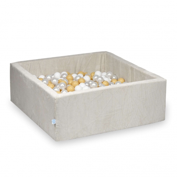MiMii Bällebad 110x110x40cm Cord ivory beige mit 600 Bällen zum selber Gestalten nach Wunsch