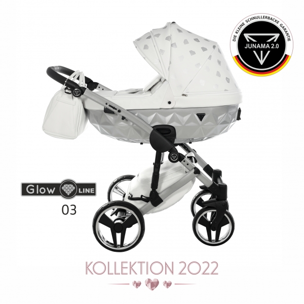 JUNAMA Kombi Kinderwagen GLOW 03 2.0 - weiß/silber