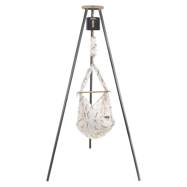 NONOMO Federwiegen Motor MOVE-Set anthrazit Baby Classic &amp; Gestell TIPI anthrazit - cherry blossom
