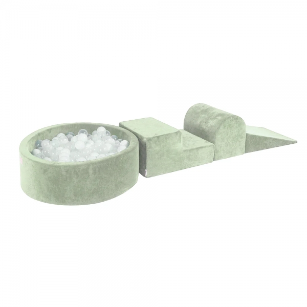 MeowBaby Schaumspielset Velvet Salbeigrün mit Bällebad, 200 Bälle - eigene Farbauswahl