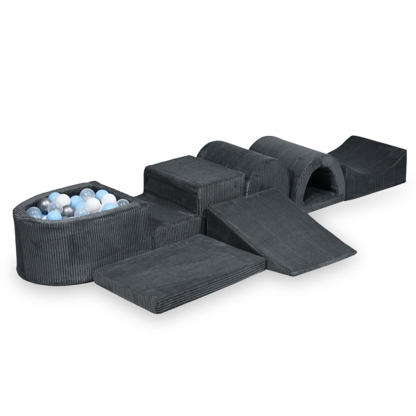 MiMii Schaumspielset XXL Cord graphite grey mit Bällebad und 100 Bälle zum selber Gestalten
