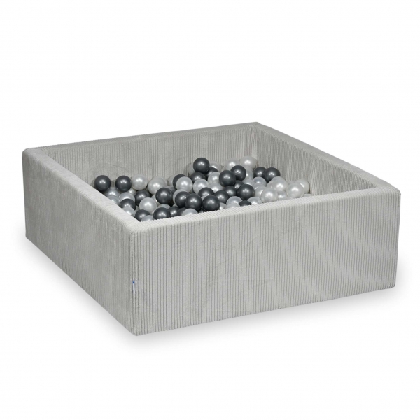 MiMii Bällebad 110x110x40cm Cord ash grey mit 600 Bällen zum selber Gestalten nach Wunsch