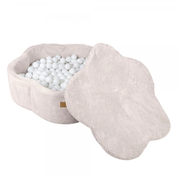 MeowBaby Bällebad Blümchen Ästhetik Cord ecru/beige 103x30 cm, 200 Bälle - eigene Farbauswahl