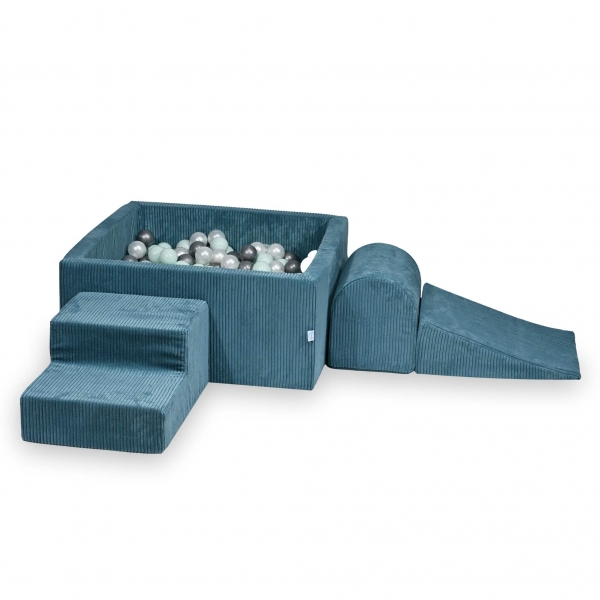 MiMii Schaumspielset Cord smoky blue mit Bällebad eckig und 400 Bälle zum selber Gestalten