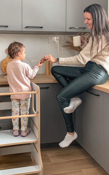 BabyWood Küchenhelfer/Lernturm SLIM M Double - grau