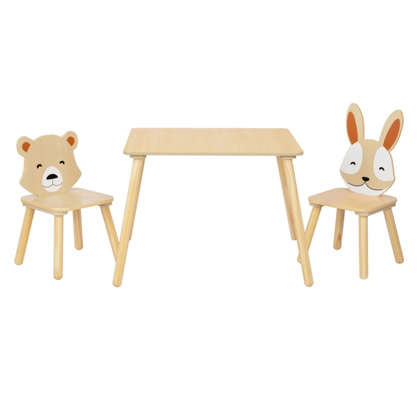 BusyKids Set aus einem Tisch und 2 Stühlen mit Tiermotiven