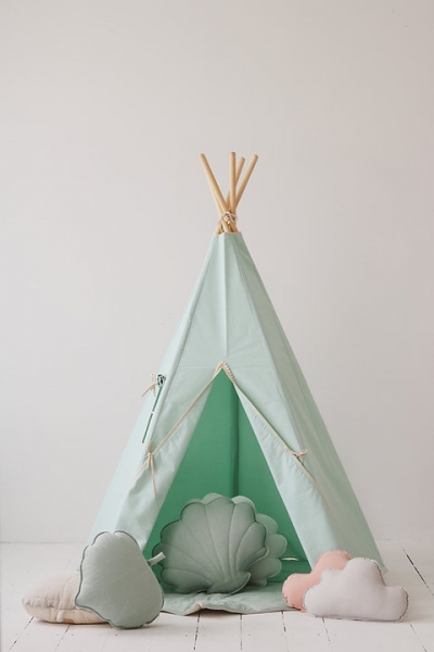 MOI MILI Tipi-Zelt mit Pompoms - MINT FOG