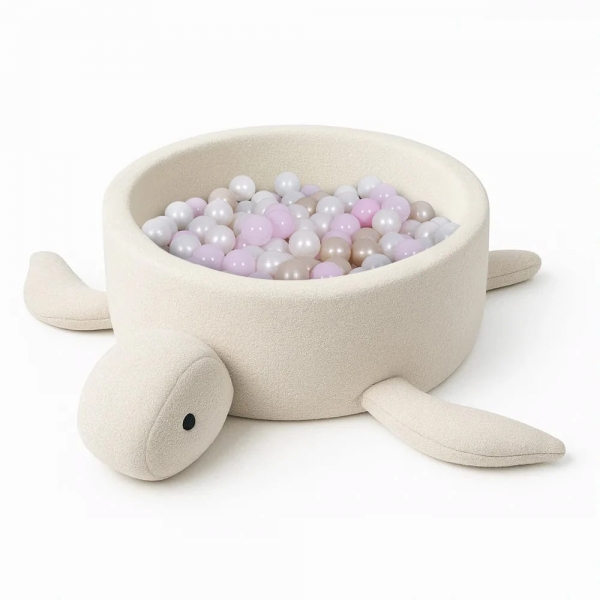 MeowBaby Bällebad Schildkröte Bouclé Cheesecake Cream Beige, 200 Bälle - eigene Farbauswahl