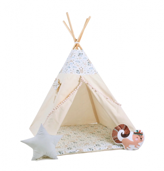 Design4Kids Tipi-Zelt M-Special Set Pastel Friends Squirrel - beige-Copy
