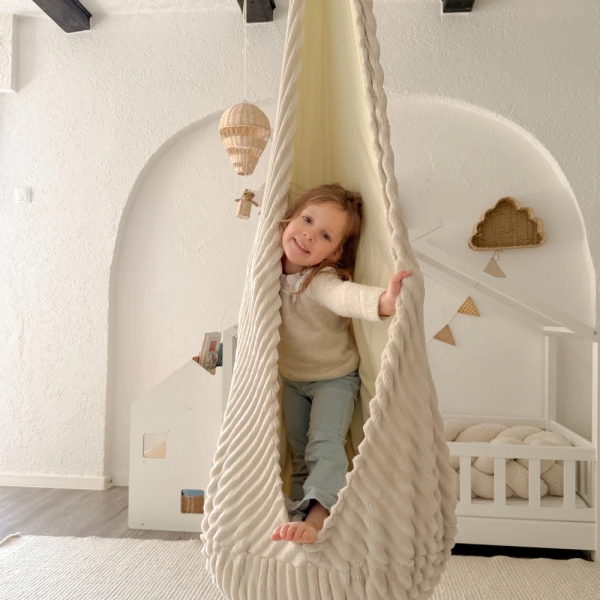MeowBaby Hängesessel Cocoon Churros Plüsch-Cord - Cotton Beige