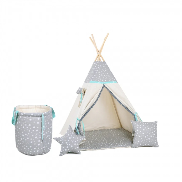 Design4Kids Tipi-Zelt L-Set Mint Star - beige