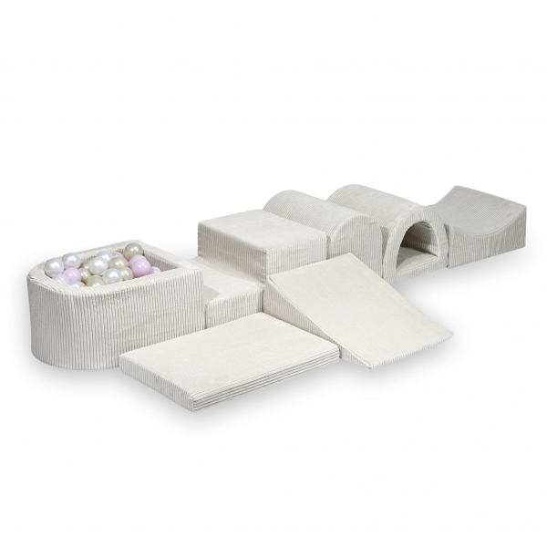 MiMii Schaumspielset XXL Cord ivory beige mit Bällebad und 100 Bälle zum selber Gestalten