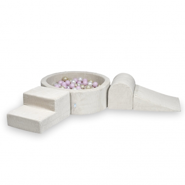 MiMii Schaumspielset Cord ivory beige mit Bällebad und 200 Bälle zum selber Gestalten