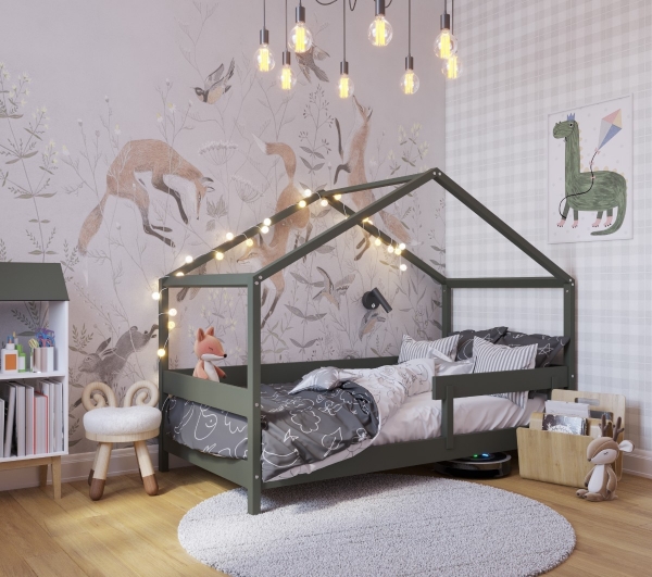 YappyKids Hausbett YappyHytte aus Massivholz 160x80 cm - Green