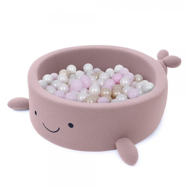 MeowBaby Bällebad kleiner Wal Bouclé Raspberry Glaze Pink, 200 Bälle - eigene Farbauswahl
