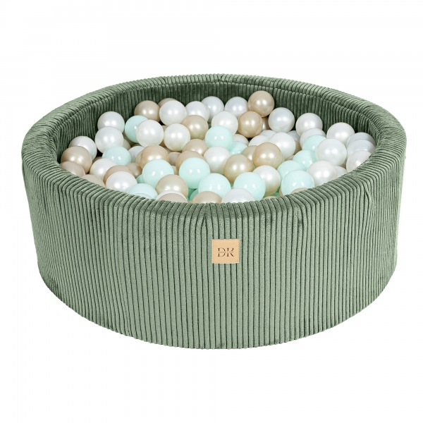 Design4Kids Bällebad Jewel 90x30cm Cord classic olive mit 200 Bällen - pearl, mintpearl, gold