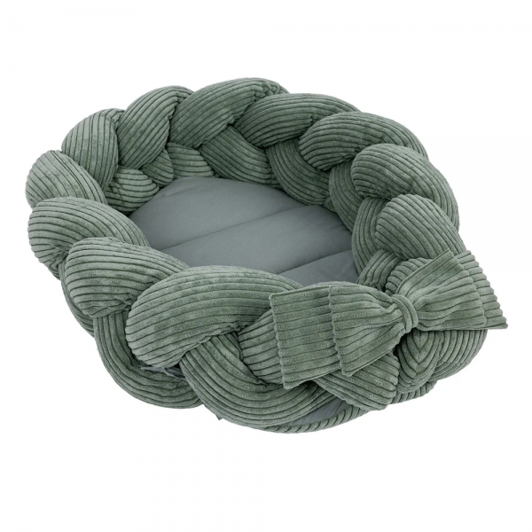 MeowBaby Babynestchen Cord mit geflochtener Bettschlange – Ästhetik olive