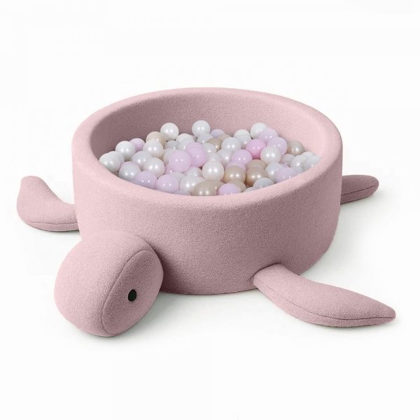 MeowBaby Bällebad Schildkröte Bouclé Raspberry Glaze Pink, 200 Bälle - eigene Farbauswahl