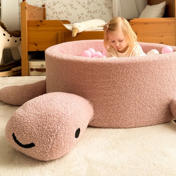 MeowBaby Bällebad Schildkröte Shelly Bouclé hellrosa, 200 Bälle - eigene Farbauswahl