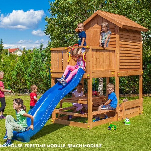 FUNGOO My House Free Time - Spielhaus mit Rutsche &amp; Picknickplatz