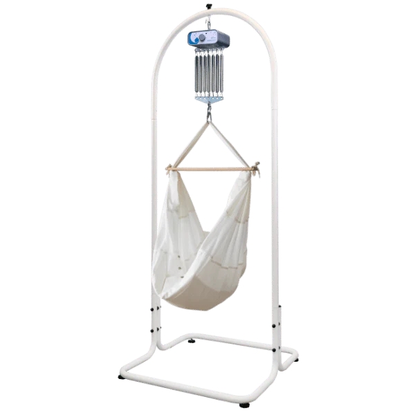 swing2sleep Federwiege Motor heia grau mit cosy2sleep weiß & Gestell weiß