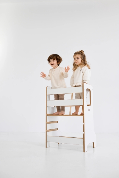 BabyWood Küchenhelfer/Lernturm SLIM M Double - weiß