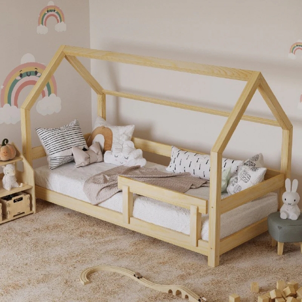 BusyKids Kinderbett-Haus KIKI-HOUSE mit Sicherheitsrand 180 x 90 cm - Unlackiert