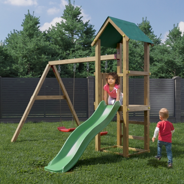 FUNGOO Lucas Spielturm - Spielturm mit Rutsche und doppelter Schaukel