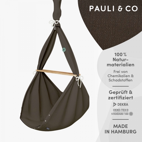 PAULI &amp; CO Premium Federwiege Baby Natur mit Deckenbefestigung | Kapok-Matratze | wallnuss
