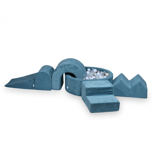 MiMii Schaumspielset XXL Cord smoky blue mit Bällebad 90x30 cm und 200 Bällen zum Gestalten