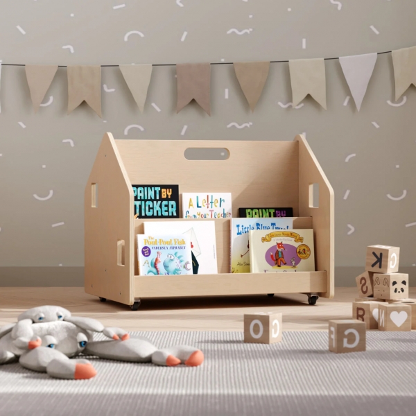 BusyKids Montessori doppelseitiges Bücherregal für Kinder - natura