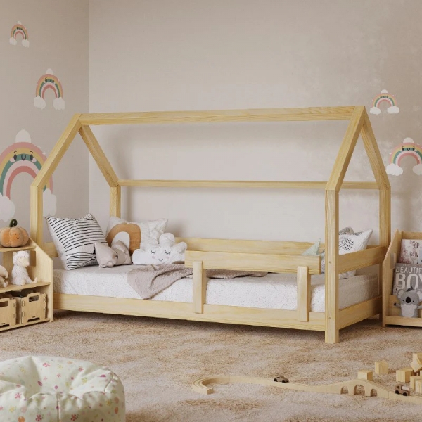 BusyKids Kinderbett-Haus KIKI-HOUSE mit Sicherheitsrand 200 x 90 cm - Transparentes Öl