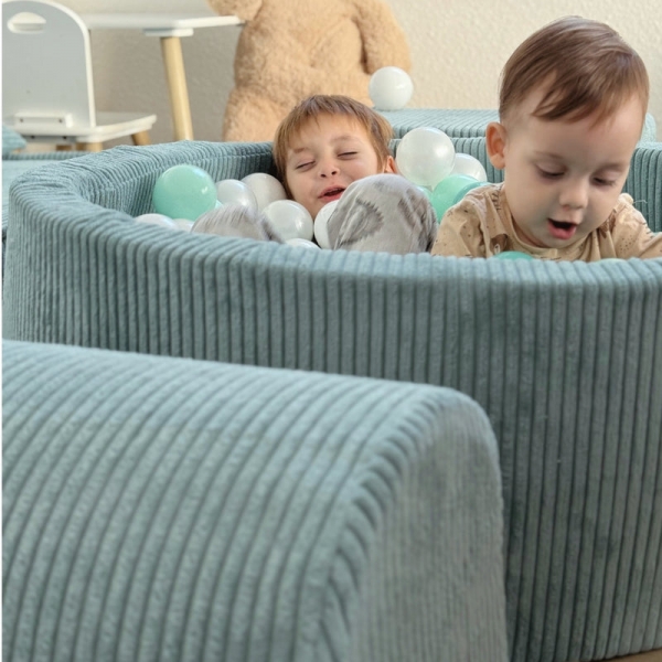 MeowBaby Schaumspielset Ästhetik Cord türkis mit Bällebad und 200 Bälle