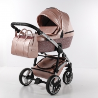 JUNAMA Kombi Kinderwagen Glitter Pastellrosa-Silver