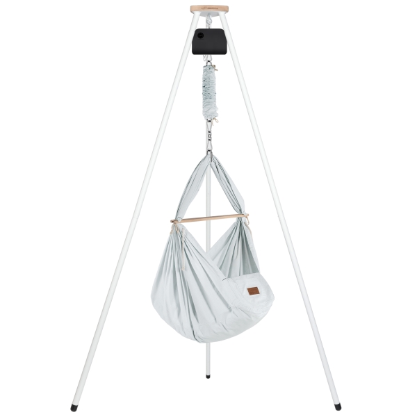 SCHMUSEWOLKE Federwiege mit Motor Anthrazit, Kunstfasermatratze und TIPI weiß - AirGrey