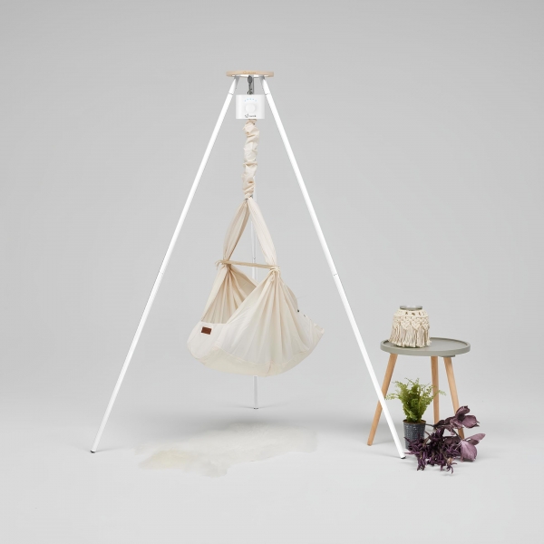 Design4Kids Federwiege Baby Classic mit Motor & TIPI-Gestell weiß - natur