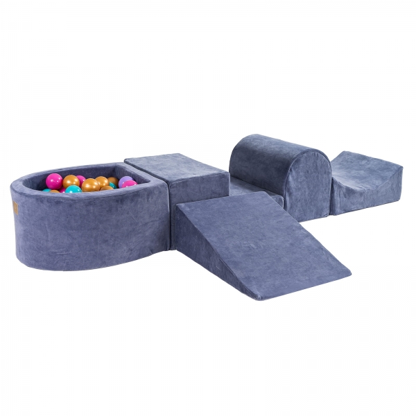MeowBaby Schaumspielset grau-blau mit Bällebad und 100 Bälle zum selber Gestalten nach Wunsch