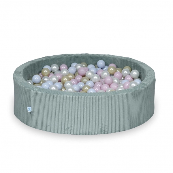 MiMii Bällebad 110x30cm Cord sage mint mit 400 Bällen zum selber Gestalten nach Wunsch