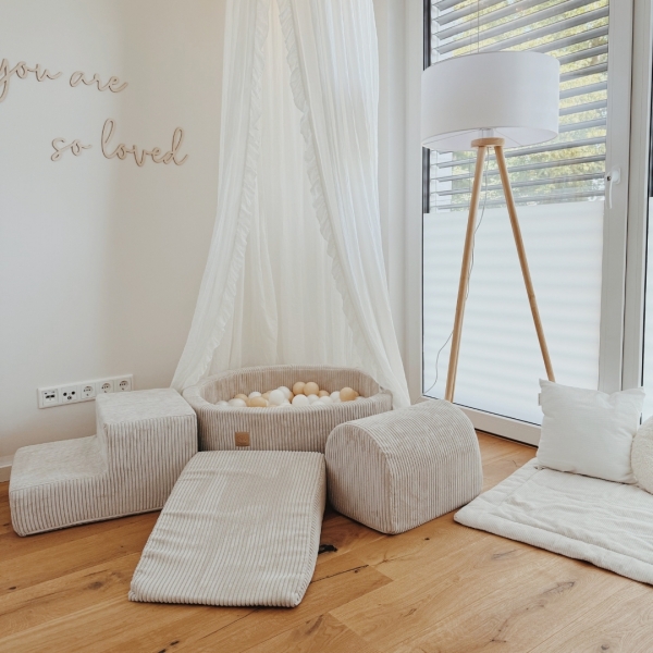 MeowBaby Schaumspielset Ästhetik Cord ecru/beige mit Bällebad und 200 Bälle