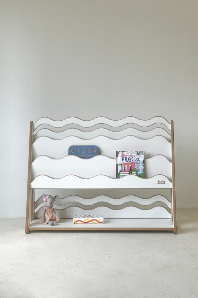 BabyWood Montessori Regal für Bücher und Spielzeug WAVE L - Weiß