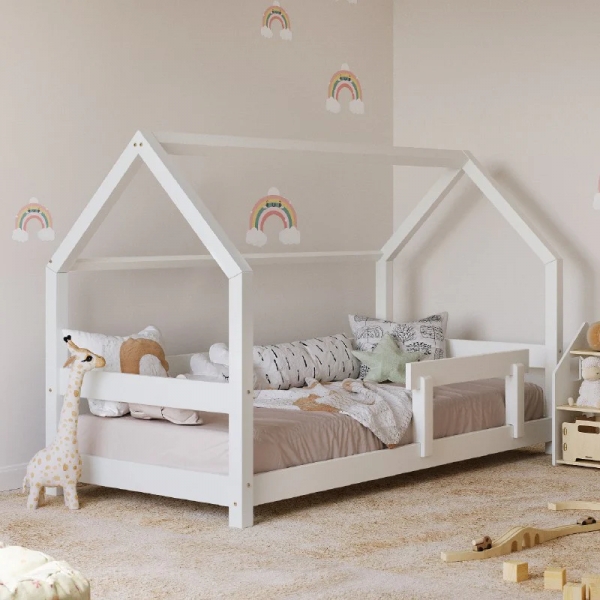 BusyKids Kinderbett-Haus KIKI-HOUSE mit Sicherheitsrand 200 x 90 cm - Weiß
