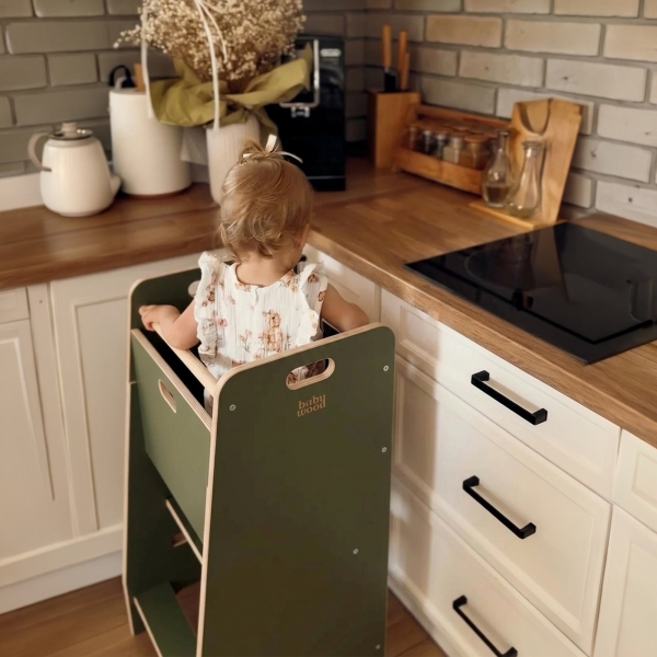 BabyWood Küchenhelfer/Lernturm Comfort M - olive