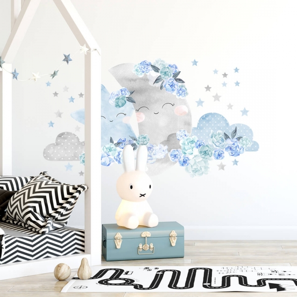 PASTELOWE LOVE XL Wandtattoo/-aufkleber Mond hellblau