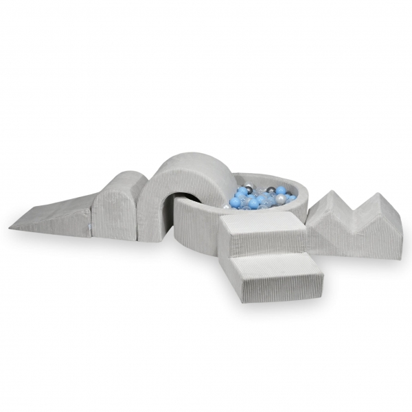 MiMii Schaumspielset XXL Cord ash grey mit Bällebad 90x30 cm und 200 Bällen zum Gestalten