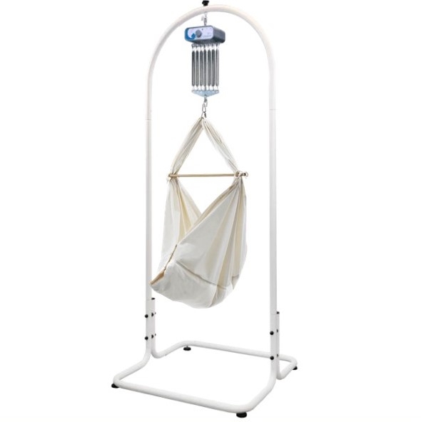 swing2sleep Federwiege Motor heia grau mit dream2sleep beige & Gestell weiß