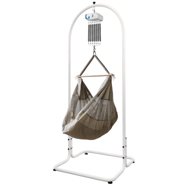 swing2sleep Federwiege Motor heia weiß mit cosy2sleep natur & Gestell weiß
