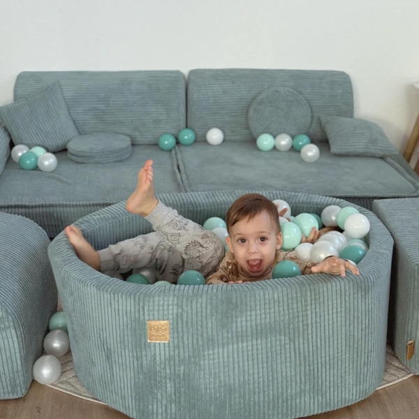MeowBaby Bällebad Ästhetik Cord 90x30cm türkis mit 200 Bällen zum selber Gestalten