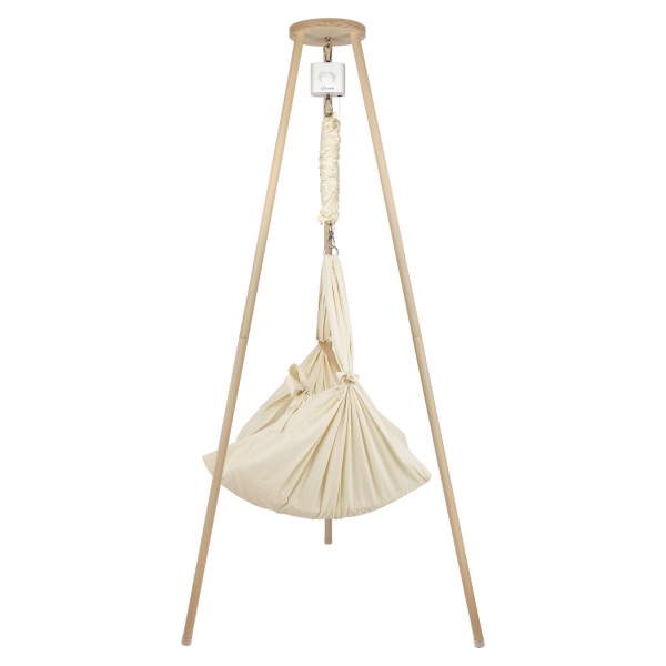 LOTTILI Komplettset Beige - Bio-Federwiege Baby mit Motor weiß &amp; Holzgestell