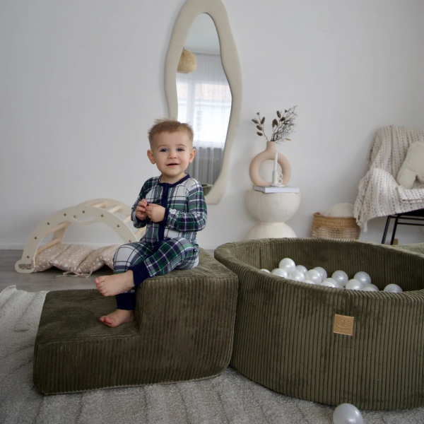 MeowBaby Schaumspielset Ästhetik Cord khaki mit Bällebad und 200 Bälle