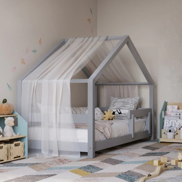 BusyKids Kinderbett-Haus MIMI-HOUSE mit verstärktem Rand 180 x 90 cm - Grau
